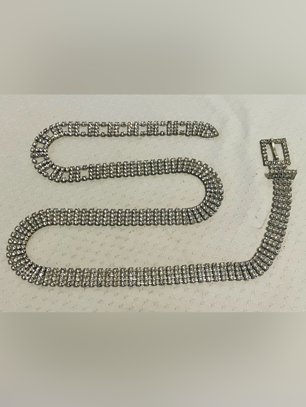 Vintage Rhinestone Crystal Chain Belt, Tip to Tip 40”. All stones Intact.
